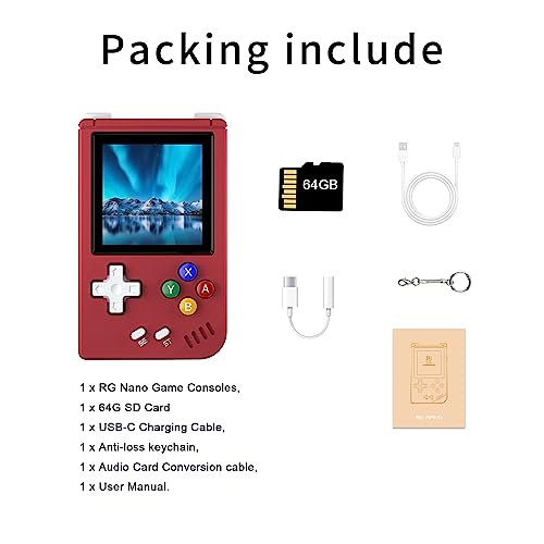 RG Nano Handheld Game Console 1.54 Inch IPS Screen Linux System Retro Video Games Consoles Portable Pocket Video Player 5000+ Games 64G (Magenta)