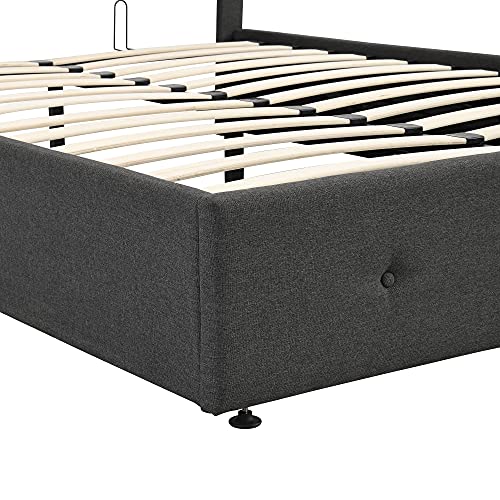 FIQHOME Upholstered Platform Bed with Underneath Storage,Wooden Bed Frame with Tufted Headboard,Wooden Platform Bed with Hydraulic Storage System,No Box Spring Needed,Full Size,Gray