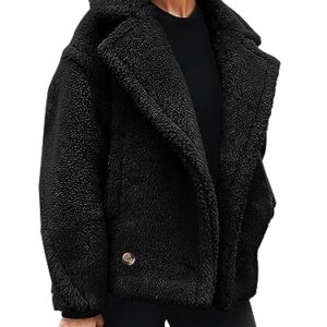 PRETTYGARDEN Womens 2023 Winter Fashion Sherpa Coats Lapel Fleece Jacket Long Sleeve Pockets Faux Fur Dressy Fall Outfits (Black,Small)