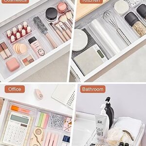 SMARTAKE 37-Piece Drawer Organizer with Non-Slip Silicone Pads, 4-Size Desk Drawer Organizer Trays Storage Tray for Makeup, Jewelries, Utensils in Bedroom Dresser, Office and Kitchen (Clear)