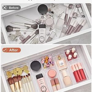 SMARTAKE 37-Piece Drawer Organizer with Non-Slip Silicone Pads, 4-Size Desk Drawer Organizer Trays Storage Tray for Makeup, Jewelries, Utensils in Bedroom Dresser, Office and Kitchen (Clear)