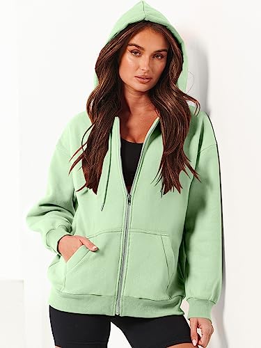 Prinbara Women's Cute Tops 2023 Outfits Teen Girl Jacket Sweater Long Sleeve Sweatshirts Casual Tops Zip Up Trendy Clothes Light Green 9PA89-doulv-L