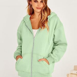 Prinbara Women's Cute Tops 2023 Outfits Teen Girl Jacket Sweater Long Sleeve Sweatshirts Casual Tops Zip Up Trendy Clothes Light Green 9PA89-doulv-L