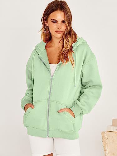 Prinbara Women's Cute Tops 2023 Outfits Teen Girl Jacket Sweater Long Sleeve Sweatshirts Casual Tops Zip Up Trendy Clothes Light Green 9PA89-doulv-L