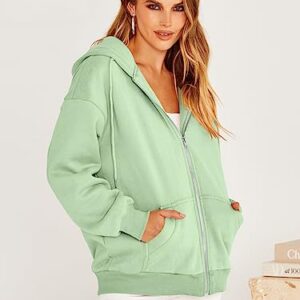 Prinbara Women's Cute Tops 2023 Outfits Teen Girl Jacket Sweater Long Sleeve Sweatshirts Casual Tops Zip Up Trendy Clothes Light Green 9PA89-doulv-L