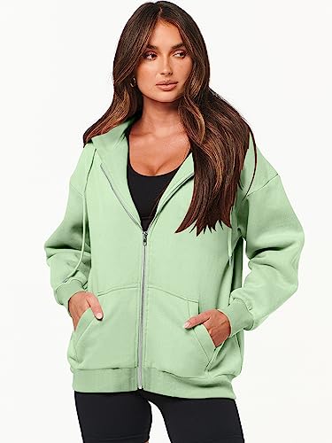 Prinbara Women's Cute Tops 2023 Outfits Teen Girl Jacket Sweater Long Sleeve Sweatshirts Casual Tops Zip Up Trendy Clothes Light Green 9PA89-doulv-L