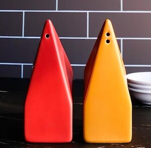ebros gift frank lloyd wright organic architecture geometry florida southern college annie pfeiffer chapel triangles earth tone colors ceramic salt and pepper shakers set