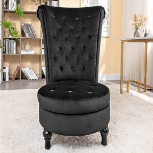 Container Furniture Direct Royal High-Back Velvet Accent Chair for Vanity with Storage and Luxurious Upholstery, Retro Design and Versatile Usage for Living Room, Bedroom, Lounge and Office, Black