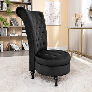 Container Furniture Direct Royal High-Back Velvet Accent Chair for Vanity with Storage and Luxurious Upholstery, Retro Design and Versatile Usage for Living Room, Bedroom, Lounge and Office, Black