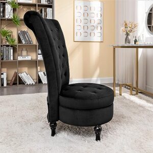 Container Furniture Direct Royal High-Back Velvet Accent Chair for Vanity with Storage and Luxurious Upholstery, Retro Design and Versatile Usage for Living Room, Bedroom, Lounge and Office, Black