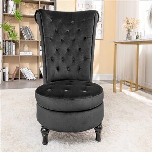 Container Furniture Direct Royal High-Back Velvet Accent Chair for Vanity with Storage and Luxurious Upholstery, Retro Design and Versatile Usage for Living Room, Bedroom, Lounge and Office, Black