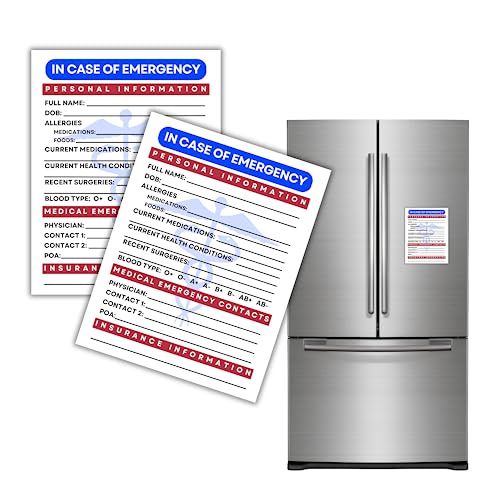 ICE Medical Card for Refrigerator in Case of Emergency Fridge Magnet |2 pk 5.5x4.3” Important Phone Numbers Call List for First Responders, Ambulance, Caregivers Toolbox Adult 911