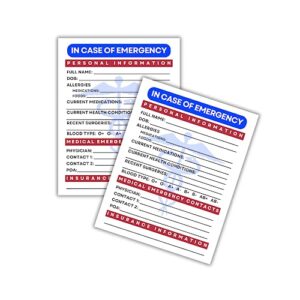 ICE Medical Card for Refrigerator in Case of Emergency Fridge Magnet |2 pk 5.5x4.3” Important Phone Numbers Call List for First Responders, Ambulance, Caregivers Toolbox Adult 911