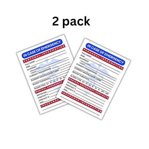 ICE Medical Card for Refrigerator in Case of Emergency Fridge Magnet |2 pk 5.5x4.3” Important Phone Numbers Call List for First Responders, Ambulance, Caregivers Toolbox Adult 911