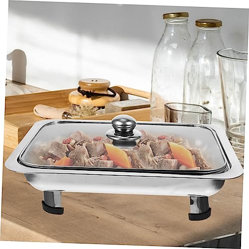 2pcs Steel Buffet Restaurant Food Warmer Chafing Warmers Catering Serving Dish Chafing Dishes with Lids Flat Bracket Square Griddle Pan Four-Leg Buffet Tray Buffet Fruit Tray Steam