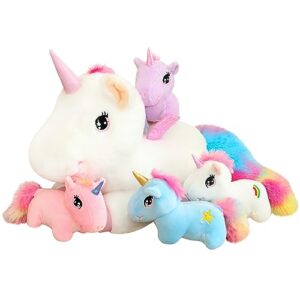 sqeqe cute unicorn stuffed animals with 4 babies in her tummy, rainbow flying unicorn plush pillow toy with wings, unicorn gifts for girls ages 3 4 5 6 7 8 years