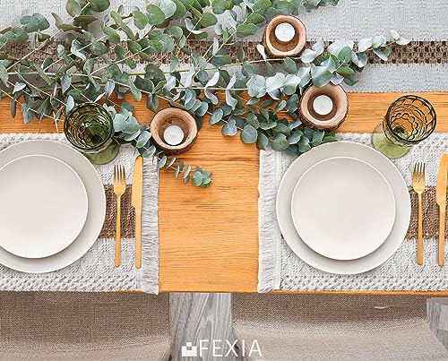 Fexia Boho Placemats Set of 6, Macrame Table Decor and Farmhouse Style Placemats Natural Cotton Burlap, for Dining Table Kitchen