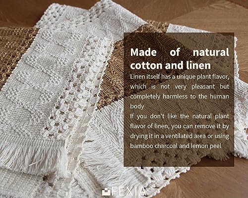 Fexia Boho Placemats Set of 6, Macrame Table Decor and Farmhouse Style Placemats Natural Cotton Burlap, for Dining Table Kitchen