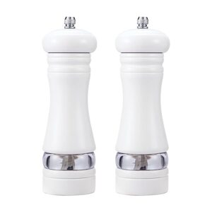 ousyaah salt and pepper grinder set, wooden manual salt & pepper shakers with adjustable coarseness ceramic mills, refillable grinder mill set with acrylic visible window (2x white)