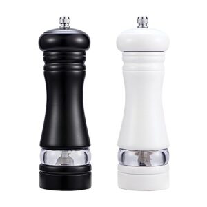 Ousyaah Salt and Pepper Grinder Set, Wooden Manual Salt & Pepper Shakers with Adjustable Coarseness Ceramic Mills, Refillable Grinder Mill Set with Acrylic Visible Window (2x White)