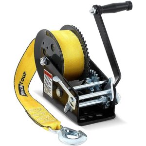 becktour boat trailer winch, 3500lbs hand winch with 33 ft strap with hook, 2 way ratchet, 4:1/8:1 gear ratio, boat winch for trailers, truck atv