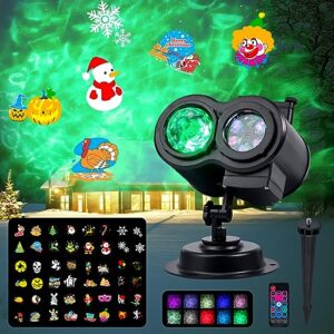 temgin christmas projector lights outdoor, 2-in-1 48 hd effects patterns & 10 ocean wave snowflake projectors with remote control timer, ip65 holiday light projector for xmas halloween home party