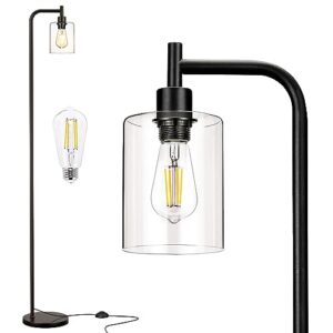 ziisee floor lamps for living room - standing lamp with glass lampshade, modern floor lamp with led bulbs, bright industrial floor lamp for bedroom, black tall lamp for office(light bulb included)