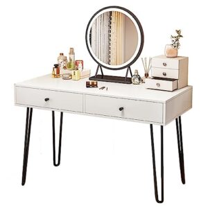 vanity desk set with led lighted mirror, makeup vanity table with drawers and comfortable chair, 3 lighting modes brightness adjustable for bedroom, bathroom