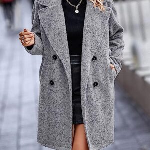 BTFBM Women's 2023 Fuzzy Fleece Winter Coat Lapel Long Sleeve Button Down Warm Faux Fur Outwear Sherpa Jacket Cardigan(Solid Light Grey, Small)