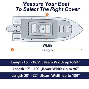 Zenicham 900D V-Hull Boat Cover - Trailerable Waterproof Boat Cover with Metal Buckle, Heavy Duty Boat Cover Fits V-Hull, Tri-Hull, Runabout, 17'-19' Long, Beam Width up to 96", Gray