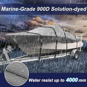 Zenicham 900D V-Hull Boat Cover - Trailerable Waterproof Boat Cover with Metal Buckle, Heavy Duty Boat Cover Fits V-Hull, Tri-Hull, Runabout, 17'-19' Long, Beam Width up to 96", Gray