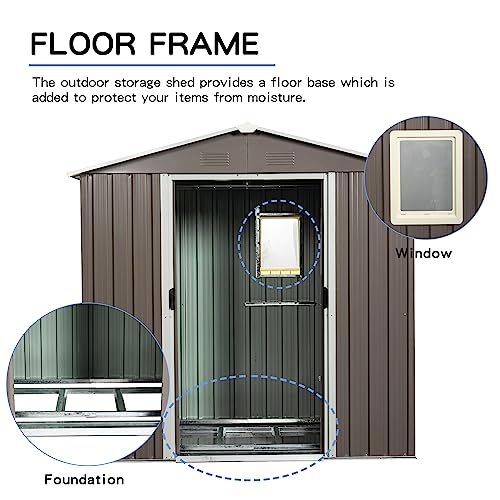 FRANSOUL 8ft x 4ft Outdoor Storage Shed with Lockable Sliding Doors,Metal Tool Shed with Anchorsï¼ŒHooks and Shelf, Garden Shed Organizer for Yard Patio Lawn Deck,Easy to Assemble,Gray