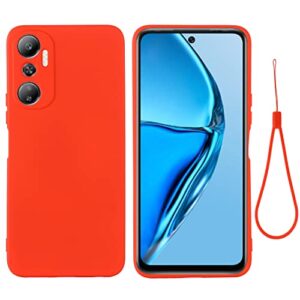 case for infinix hot 20, liquid silicone protective phone case for infinix hot 20 with silicone lanyard, slim thin soft shockproof cover for infinix hot 20 silicone case red