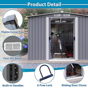 Goohome 8x6 FT Sheds & Outdoor Storage, Sturdy Metal Galvanized Steel Garden Storage Shed W/Lockable Sliding Doors, Built-in-Handles, 4 Air Vents, Waterproof Spacious Utility Tool Storage Bike Shed