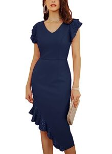 grace karin women's 2023 summer dress short sleeve v neck wedding guest midi dress m navy blue