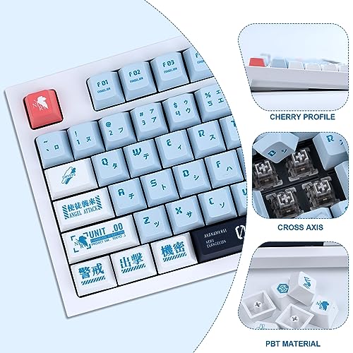 GEKUCAP Custom Keycaps, 143 Keys Blue Japanese Keycaps, Dye Sublimation Key Caps Cherry Profile PBT Keycaps Set Fit for 61/64/104/68/87/108 Custom Mechanical Gaming Keyboard