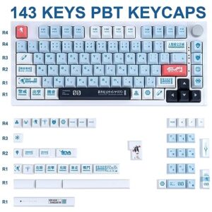 GEKUCAP Custom Keycaps, 143 Keys Blue Japanese Keycaps, Dye Sublimation Key Caps Cherry Profile PBT Keycaps Set Fit for 61/64/104/68/87/108 Custom Mechanical Gaming Keyboard