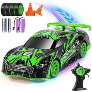 bifyton rc drift car, remote control car with led lights glow and drifting tire,14km/h fast high-speed rc car with 2 rechargeable batteries, suitable for 4-7, 8-12 boys girls kids gift