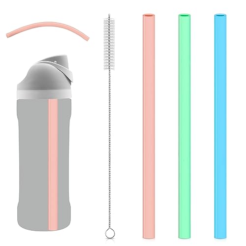 Silicon Replacement Straws for Owala FreeSip 19oz 24oz 32oz Water Bottle, 3pcs Reusable Straws with Cleaning Brush for Owala Insulated Water Bottle 24oz 32oz and Flip 25oz, Bottle Accessories