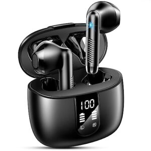 wireless earbud bluetooth 5.3 headphones 40h playtime earphones with hd dou-mic, sports bluetooth headphones with digital lcd display, ip7 waterproof headphones noise cancelling earbud touch control