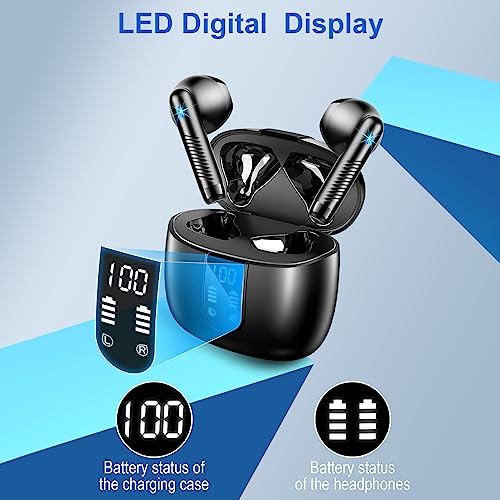 Wireless Earbud Bluetooth 5.3 Headphones 40H Playtime Earphones with HD Dou-Mic, Sports Bluetooth Headphones with Digital LCD Display, IP7 Waterproof Headphones Noise Cancelling Earbud Touch Control