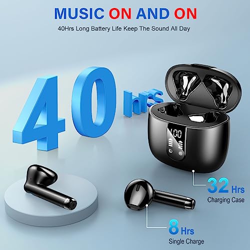 Wireless Earbud Bluetooth 5.3 Headphones 40H Playtime Earphones with HD Dou-Mic, Sports Bluetooth Headphones with Digital LCD Display, IP7 Waterproof Headphones Noise Cancelling Earbud Touch Control