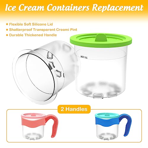 Benewid Creami Pints and Lids - 4 pack, Creami Pint Containers Compatible with Ninja Ice Cream Makers NC301 NC300 NC299AMZ CN305A CN301CO Series, 16oz Dishwasher Safe Ice Cream Pints with Handle