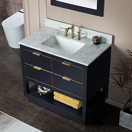 Woodbridge Venice-3621-Grey-G+ CAVT3722-8 Vanity with top, 37"x22", Grey with Gold Trim