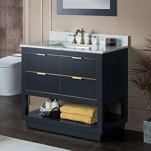 Woodbridge Venice-3621-Grey-G+ CAVT3722-8 Vanity with top, 37"x22", Grey with Gold Trim