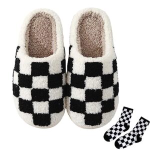 irisgirl checkered slippers for women men fashion fuzzy slippers winter cozy soft for indoor outdoor slippers