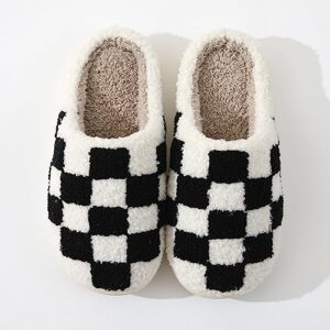 Irisgirl Checkered Slippers For Women Men Fashion Fuzzy Slippers Winter Cozy Soft For Indoor Outdoor Slippers