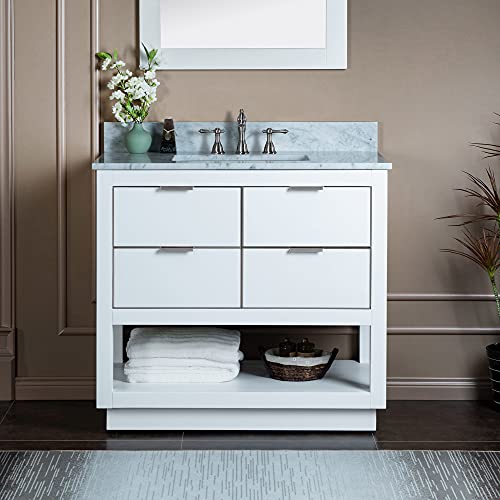 Woodbridge Venice-4221-White-BN+ CAVT4322-8 Vanity with top, 43"x22", White with Brushed Nickel Trim