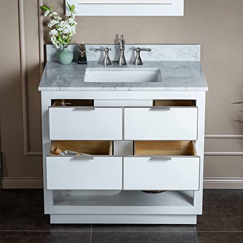 Woodbridge Venice-4221-White-BN+ CAVT4322-8 Vanity with top, 43"x22", White with Brushed Nickel Trim