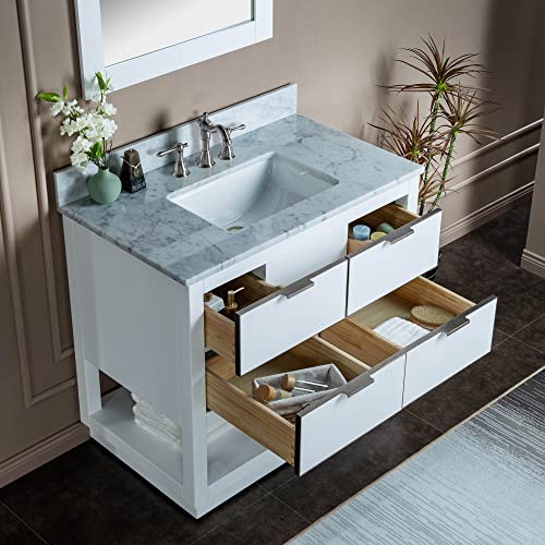 Woodbridge Venice-4221-White-BN+ CAVT4322-8 Vanity with top, 43"x22", White with Brushed Nickel Trim